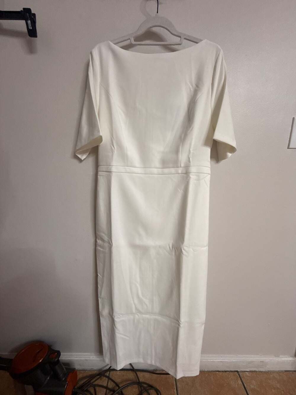 NOYIUS White Boat Neck Short Sleeve Sheath Midi Dress